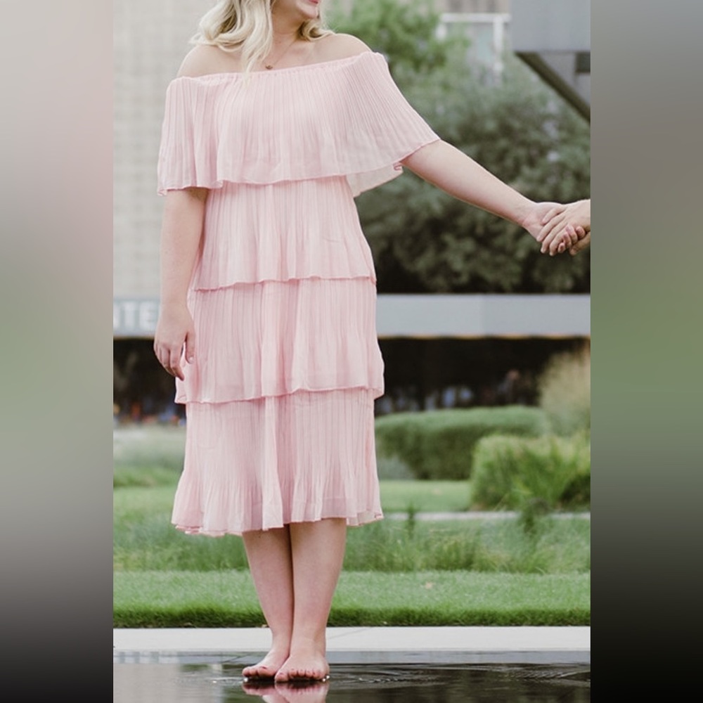 Pink tiered off the shoulder dress size M, worn twice